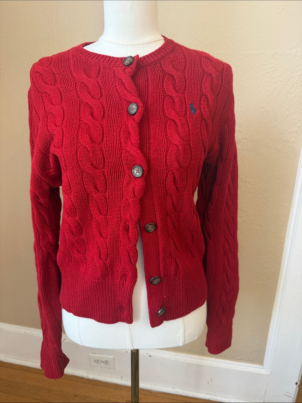 Ralph Lauren Red M Cable Knit Cardigan original price $268 - Picture 2 of 13